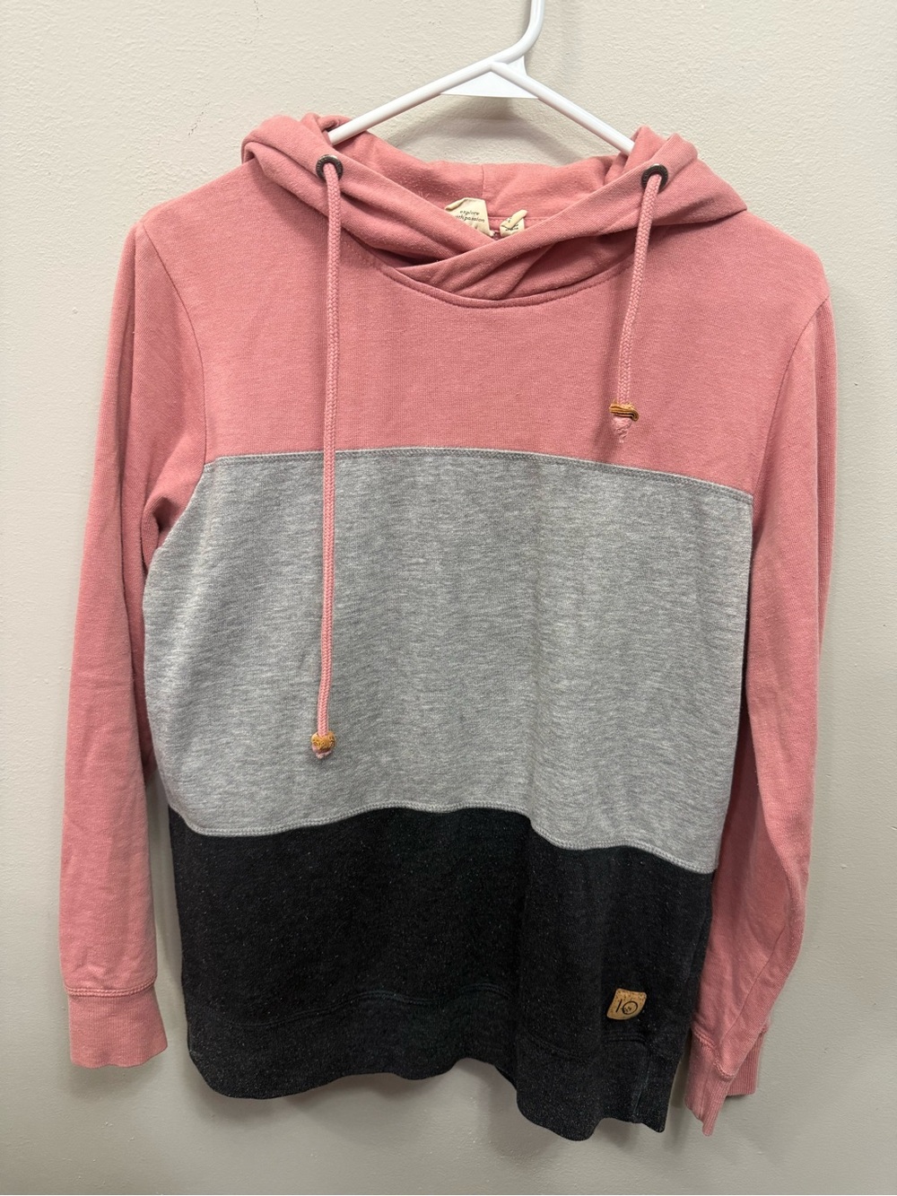 10Tree Colorblock Hooded Sweatshirt - Pink, Gray & Dark Gray FLAWED tentree